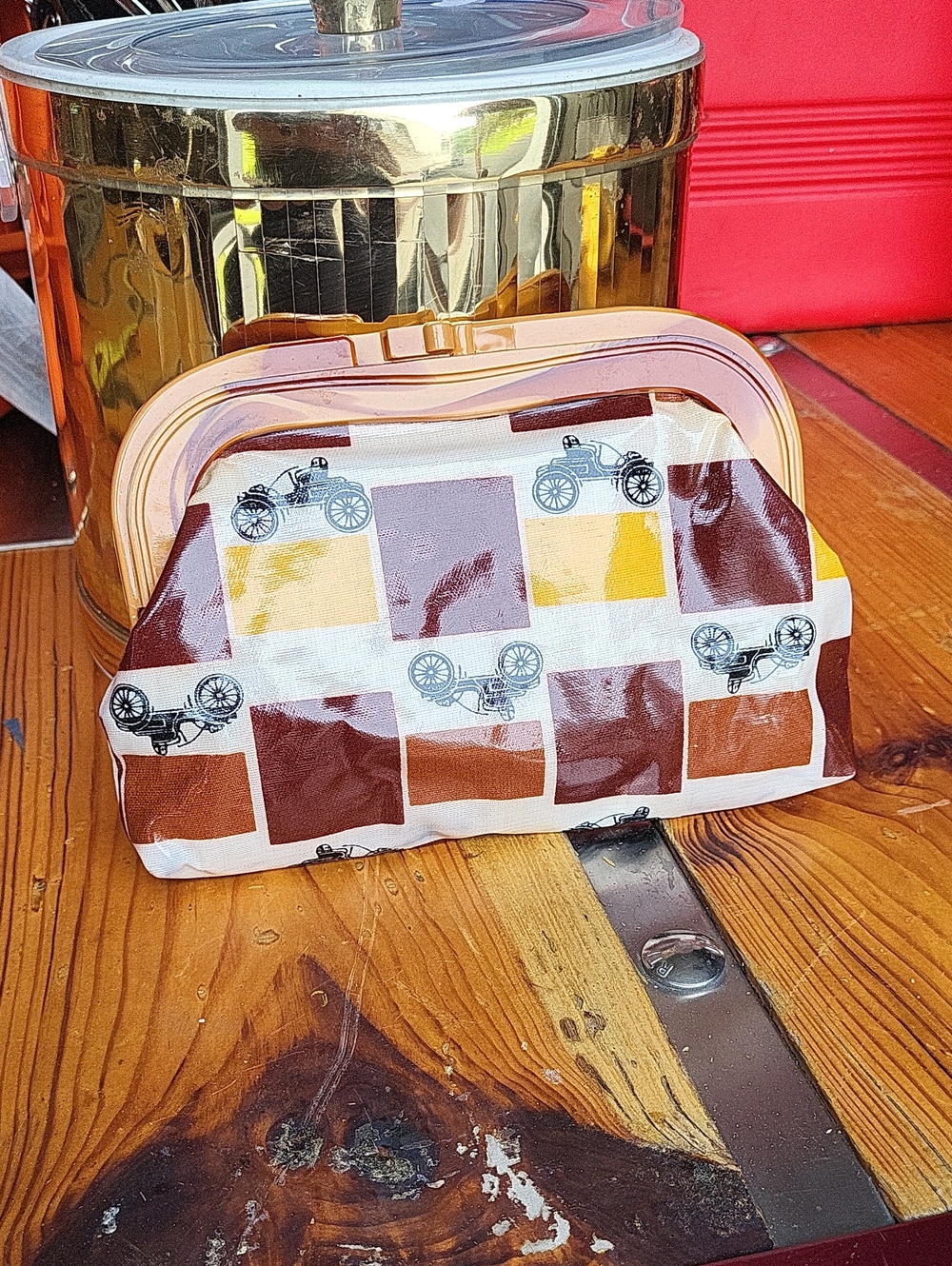 Brown and Tan Vinyl Travel Toiletry Bag